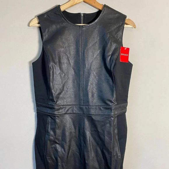 NWT Spanx Leather-Like Combo Fitted Sheath Dress Womens Medium Luxe Black 20393R - Picture 7 of 16